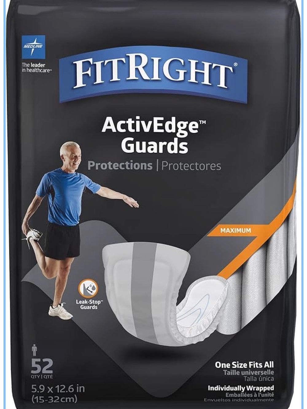 Medline FitRight Active Male Incontinence Guards, Case of, Maximum Absorbency,